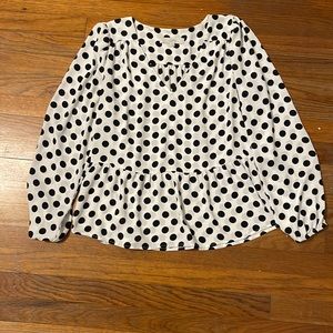 LOFT Black and white polka dot peplum top